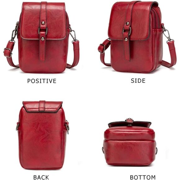 Women's Red Vintage Cross Body Phone Bag Small Messenger Shoulder Handbag - Picture 6 of 7